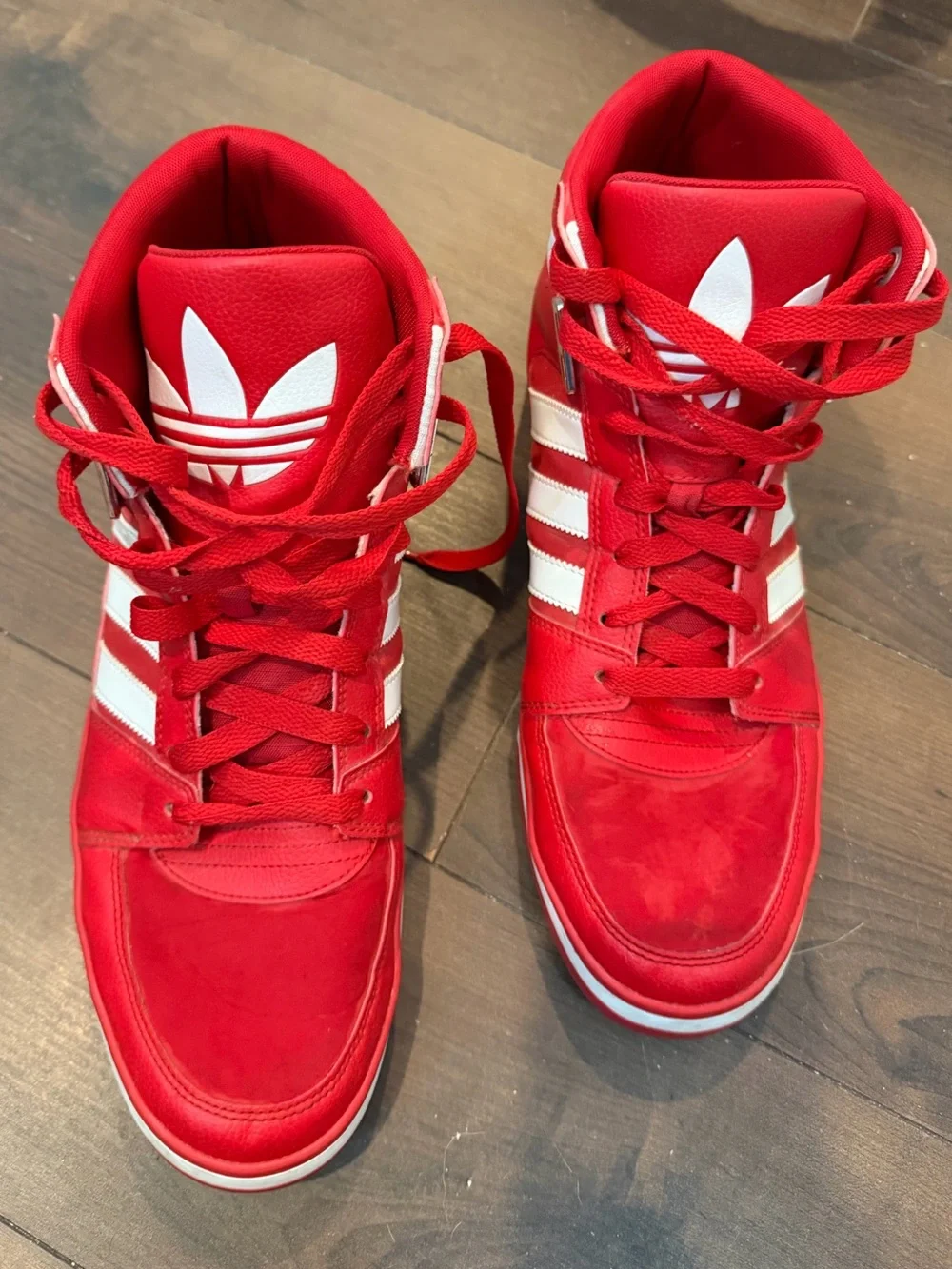 adidas Red and White High-Top Sneakers